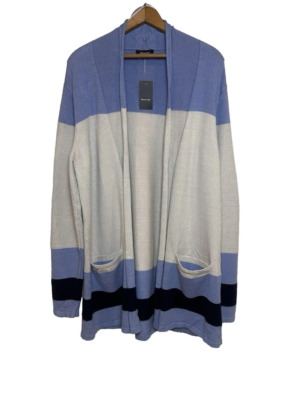 Verve Ami Open Front Cardigan Gray Blue Colorblock NWT $62